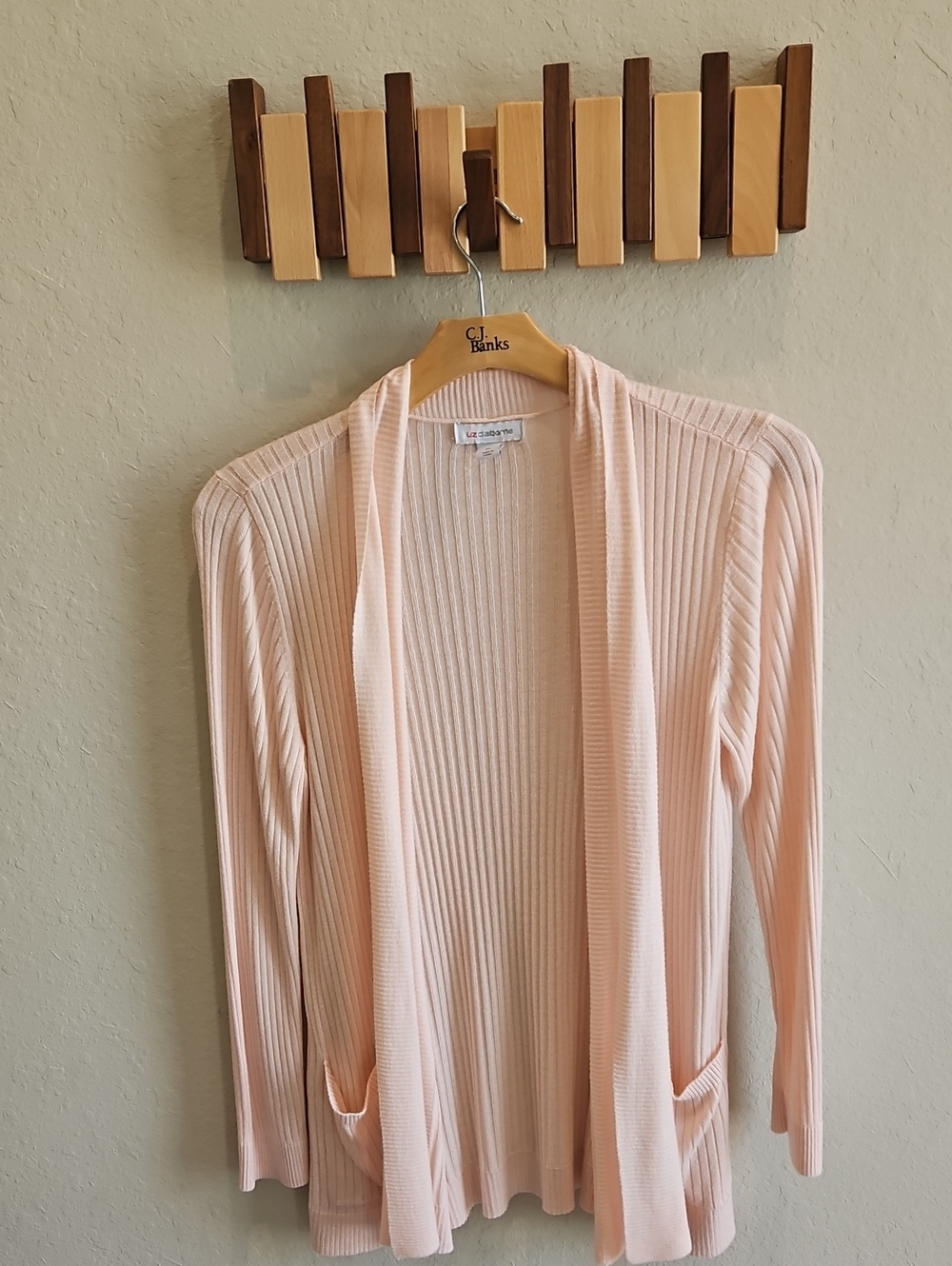Liz Claiborne Blush Ribbed Open-Front Cardigan